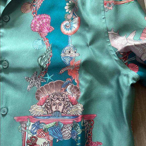 Versace Men's Teal and Pink Baroque Print Shirt - Picture 5 of 11